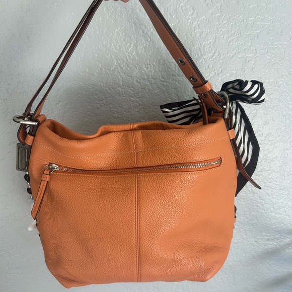 Coach Orange Pebbled Leather Zipper Closure Shoulder Bag 🎃👻🐈⬛ - Picture 3 of 8